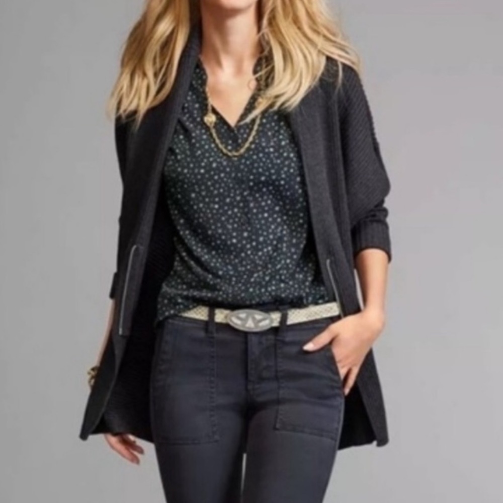 Cabi Cosmo Cardigan Ribbed Sweater Small Gray